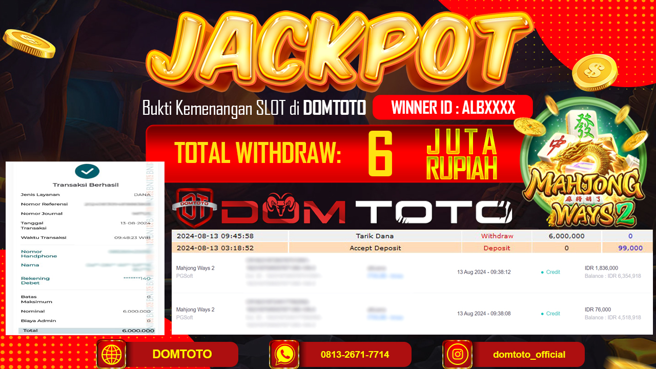 JACKPOT SLOT MAHJONG WAYS 2 13 AGUSTUS 2024